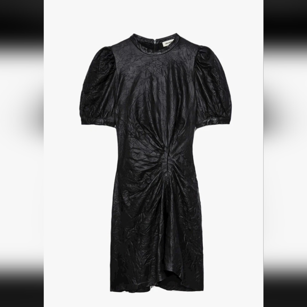 Zadig & Voltaire Rixe Cuir Frousse Creased Leather Dress Black $998 M, Has a Rip